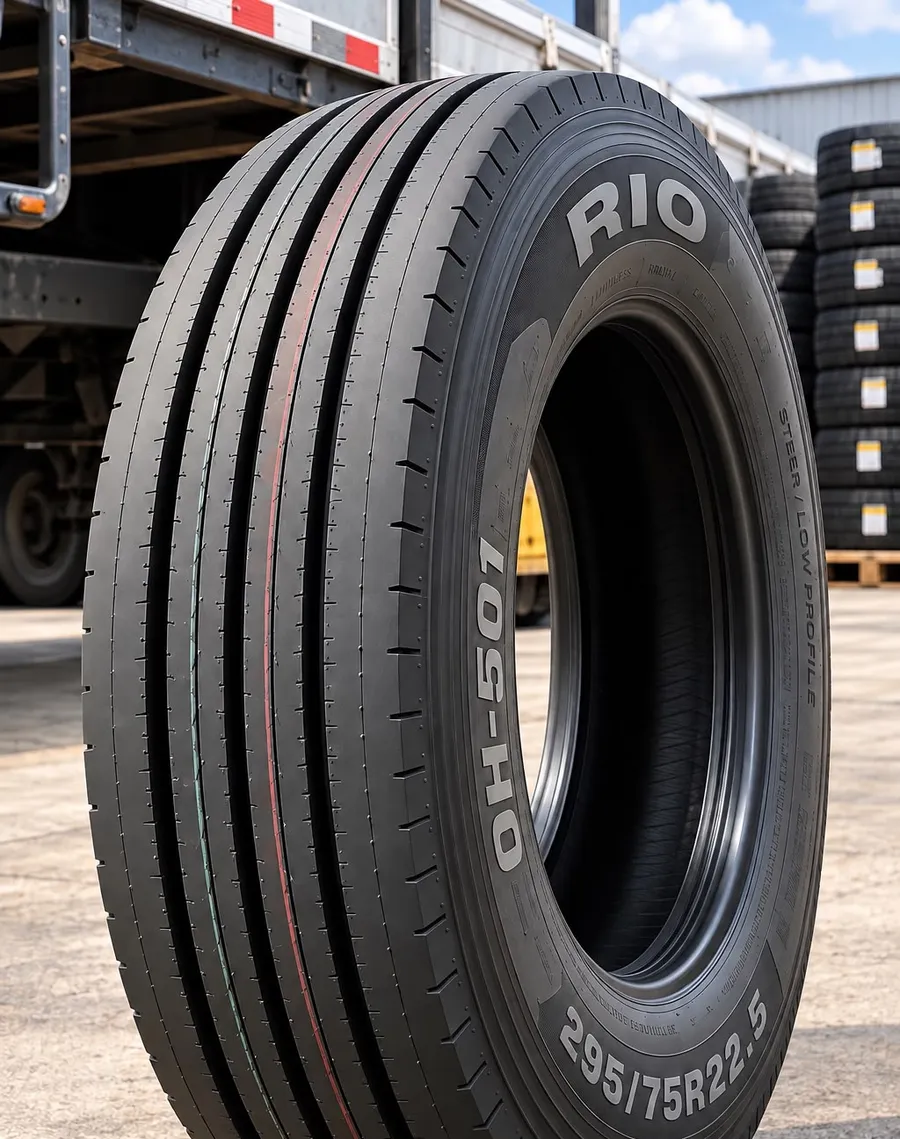Rio OH-501 steer truck tire, 295/75R22.5, rib tread